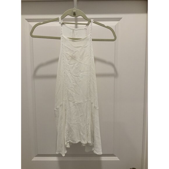 Hollister Halter Top MEDIUM Ladies White  Keyhole Back Thread Design - Picture 1 of 6
